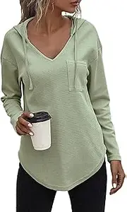 [Eniloyal] Pullover Women's Hoodie Long Sleeve V Neck Pullover Hoodie Sweatshirt Sweat Jacket Autumn Tops