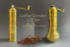 Handmade Turkish Coffee Grinder Gift Set - Exquisite Brass Mill with Engravings