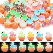 30pcs Easter Mini Ducks, Luminous Tiny Ducks Small Resin Ducks Miniature Animals Figures for Easter Decorations Dollhouse Landscape Fairy Garden Accessories