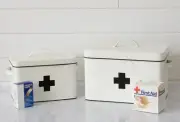 Audrey’s | Vintage Decorative Enameled Nesting First Aid Boxes | Swiss Cross