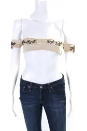 One Teaspoon x Free People Womens Embroider Beaded Bustier Crop Top Beige Size 2