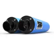 HMF Performance Octane Blue Dual Slip On Exhaust Black End Cap Renegade 1000
