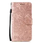 For Samsung Galaxy S20 Ultra Case, Flower Lace PU Leather Wallet Cover, Rose Gold