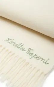[Loretta Caponi] Giraffe-Embroidered Wool Throw Blanket