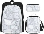 [vacsAX] Schoolbag Combination - Fashionable and Lightweight School Bag Set for Girls School Bag Sets Many Foxes, Light Black Marble, One Size