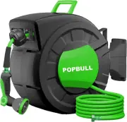 Retractable Garden Hose Reel,1/2 in X 100Ft (Green) Wall Mounted Hose Reel, with