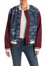 NWT Free People Women Varsity of Dreams Bomber Jackets Navy Electric Combo M