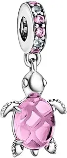 [ZURWTCH] Murano Glass Pink Sea Turtle Dangle Charm Fit Women Bracelet Necklaces Fashion Gifts 925 Sterling Silver DIY Jewelry