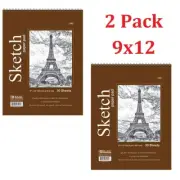 2 Sketch Book Paper Pad 30 Sheets 9"x12" Drawing Notebook Sketchbook Art Supply