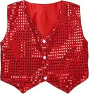 [TiaoBug] Boys' Girls' Glittery Sequined Stage Performance Jazz Hip-hop Dance Costumes Vest Jacket Waistcoat