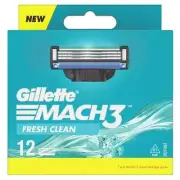 Gillette Mach3 Mach 3 12 Count Refill Razor Blade Cartridges for Men