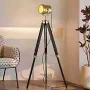 Nautical Industrial Spotlight Floor Lamp Tripod Stand Hollywood Brass Light