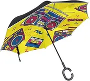 Double Layer Inverted Umbrella Cars Reverse Umbrella Retro Pop Boombox Radio 80S Windproof UV Proof Travel Outdoor Umbrella