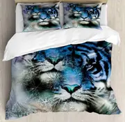 v2342 Bed Sheets Tiger Bedding Set King Size,King of Sundarbans In A Dark Environment Mild Mannered Majestic Animal Black Polyester Duvet Cover 3-Piec