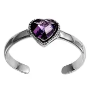 Heart Simulated Purple .925 Sterling Silver Toe Ring