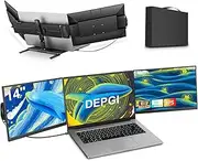 DEPGI 14" Laptop Screen Extender, 1080P FHD One Cable Connect Portable Triple Monitor for Laptop, Dual Screen Monitor Fits 13"-17.3" Laptop with Stand for MacOS/Windows