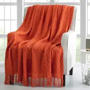 125*200cm Cozy Decorative Knit Woven Throw Blanket Sofa Throw Bed Throw Bed Blanket - Orange
