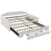 Familand Queen Daybed Trundle Bed Storage Drawer in Cream