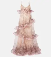 [Zimmermann] Zimmermann Crush printed ruffled silk organza gown AU 14 pink