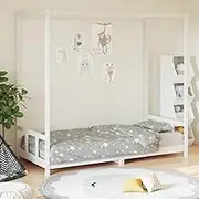 Kids Bed Frame White 90x190 cm Solid Wood Pine, Toddler Canopy Bed with Sturdy Slats, Child-Friendly Design for Boys & Girls Room, Durable Pinewood Construction