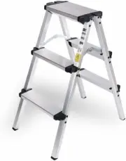 Portable 3-Step Folding Ladder, Aluminium Frame Light Weight anti Slip Safety Sm
