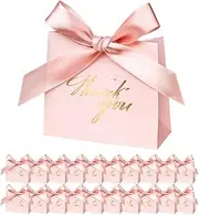Small Thank You Gift Bags - 20Pcs Pink Pattern Mini Paper Gift Bags with Bow Ribbon, Cute Party Favor Treat Boxes for Weddings, Baby Showers & Celebrations