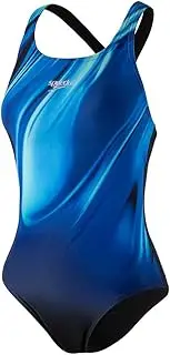 [Speedo] Women's Rapture Glow Medalist One Piece Swimsuit, Black/Cobalt Pop, 32