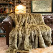 Tsim Ochre Faux Fur Throw Blankets 127x152cm Luxury Decorative Fuzzy Warm Cozy Fake Fur Blanket for Bed Sofa Couch