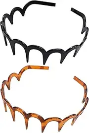 [VILITI] 2 Pcs Zig Zag Headband,Black Teeth Shape Zigzag Hairband,Adjustable Elastic Designed Ladies Fashion Tooth Headbands,Women'S Non Slip Wavy Clips Hairbands,for Women Girls Jagged Non-Slip Head Hair Band