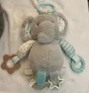 Plush Elephant Teether Rattle Lovey Clip On Gray Toy Kellytoy Kellybaby