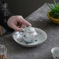 在飛比找ETMall東森購物網優惠-奉茗仿古灰手繪歲寒三友小梨壺茶壺壺承釉下彩陶瓷家用茶具泡茶壺