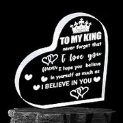 to My King Man Gifts, I Love You Gifts for Him - Acrylic Heart Block - Romantic Gift for Boyfriend, Anniversary, Valentines Day, Birthday