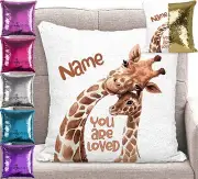 Personalised Giraffe Cushion Cover - Sequin Mermaid Pillow