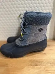 NEW Sperry Womens Syren Gulf Duck Boots Navy Herringbone Lace Up Size 6.5