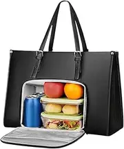 [Bsbkoj] Tote and Lunch Bag Combo, Laptop Tote Bag with Insulated Compartment, 16.69 x 6.5 x 11.97 Inches, Multi-Pocket Work, Travel Organizer for Tablet, Phone, Commuting, Beach