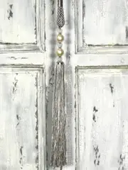 Pair 2 pieces Curtain Tie Backs - 40cm Tassel with pearl top - Silver Blue