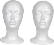 LOLIPPYY 2Pcs Female Head Model Display Mannequin Stand for Wigs Hats Accessories for Salons Photography Retail Use Durable Lightweight Design