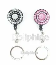 Bling Rhinestone Crystal Sunflower Retractable Badge Reel with Keychain