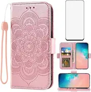 Asuwish Compatible with Samsung Galaxy S10e Wallet Case and Tempered Glass Screen Protector Leather Flip Credit Card Holder Cell Phone Cover for Glaxay S 10e Gaxaly 10se Galaxies Se10 Women Rose Gold