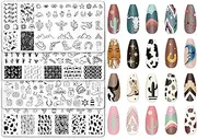 JarThenaAMCS 4Pcs Western Nail Plates Stamping Set Cowboy Cowgirl Stamp Templates Nail Art Plates for DIY Print Manicure Salon Design