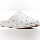 Clarks Cloudsteppers Canvas Slip-on Mules Breeze Shore White Floral Size 9 New