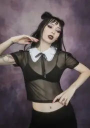 [Widow] Terror After Teatime Collared Mesh Top