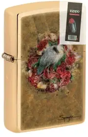 Zippo 48329 Spazuk Bird and Roses Design Brass Lighter + FLINT PACK