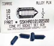 #10-24x1/2 Hex Socket Set Screws Cone Point Alloy Steel (10)