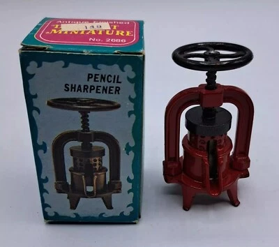 Vintage Die-Cast Metal Minature Replica Fruit Apple Cider Press Pencil Sharpener