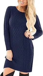[Spadehill] Womens Fall Cable Knit Long Sleeve Winter Sweater Dress