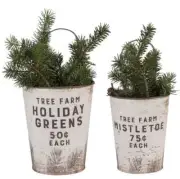 One Lg. 9” Rustic Farmhouse Tree Farm Mistletoe Wall Pocket Metal Hanging Bucket