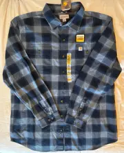 NWT Carhartt Flannel Plaid Men's XL Tall Blue Long Sleeve Shirt Jacket Shacket
