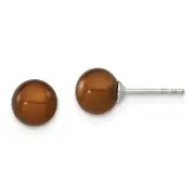 Sterling Silver Rhodium Plated 6-7mm Coffee Round Freshwater Cultured Pearl Post Stud Earrings