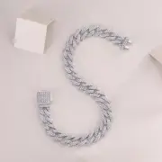 10MM Lab Created Diamond Miami Cuban Link Chain Bracelet 14K White Gold Over 8"
